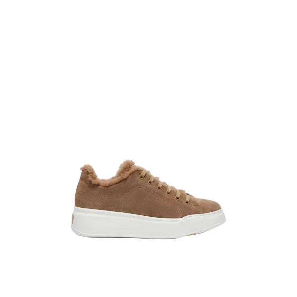 Tmaxi Suede and Teddy Trainers in Camel