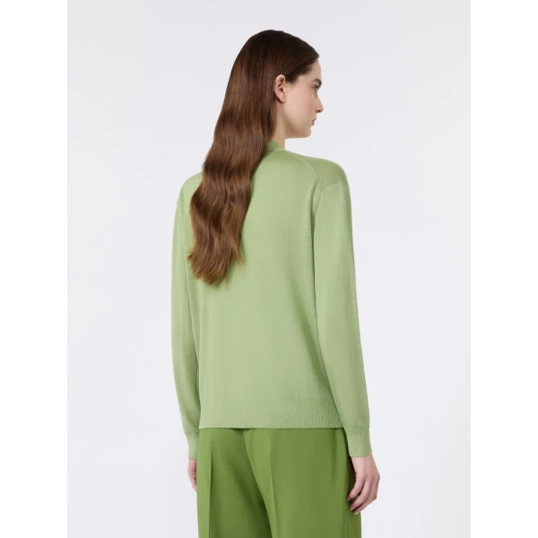 Max Mara Torre Wool, Silk and Cashmere V-Neck Cardigan in Green | Cardigan | Coveti