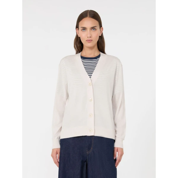 Max Mara Torre Wool, Silk and Cashmere V-Neck Cardigan in Ivory | Cardigan | Coveti