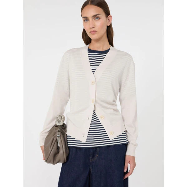 Max Mara Torre Wool, Silk and Cashmere V-Neck Cardigan in Ivory | Cardigan | Coveti