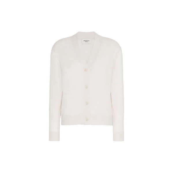 Max Mara Torre Wool, Silk and Cashmere V-Neck Cardigan in Ivory | Cardigan | Coveti
