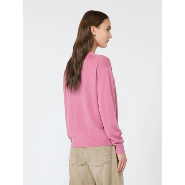 Max Mara Torre Wool, Silk and Cashmere V-Neck Cardigan in Raspberry | Cardigan | Coveti