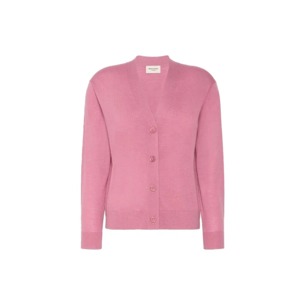 Max Mara Torre Wool, Silk and Cashmere V-Neck Cardigan in Raspberry | Cardigan | Coveti