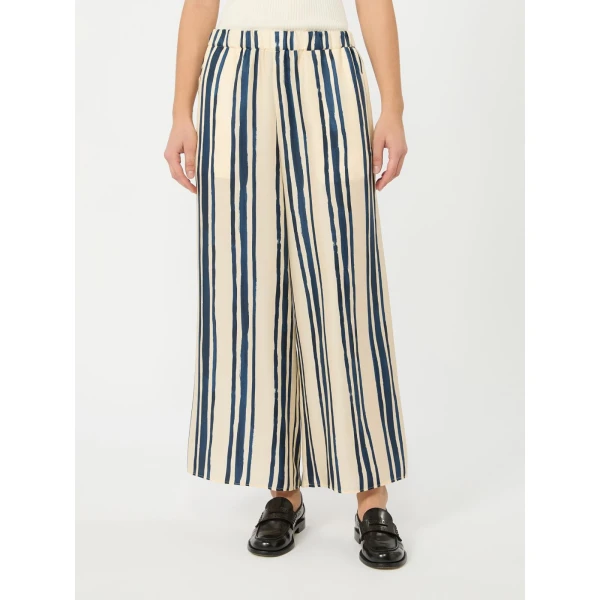Max Mara Tortona Silk Twill Wide Leg Trousers in Navy | Wide leg pants | Coveti