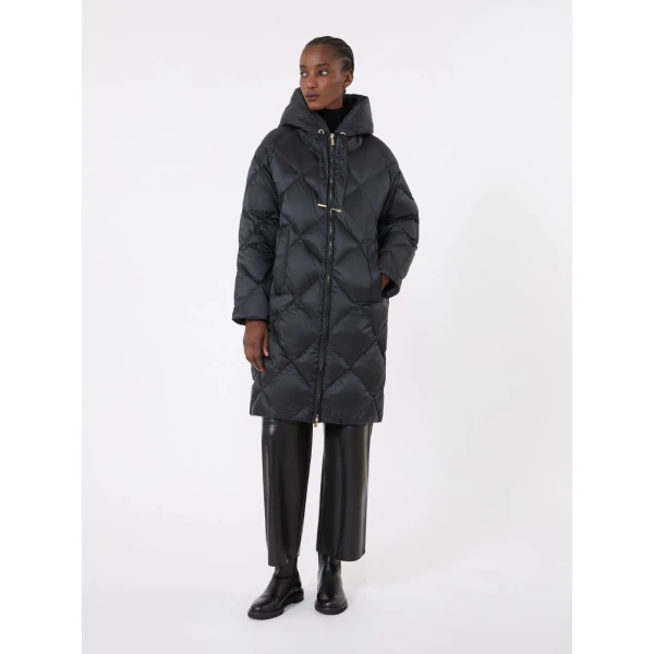 Max Mara Trefe Hooded Midi Puffer Jacket in Black | Coats | Coveti