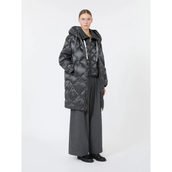 Max Mara Trefe Hooded Midi Puffer Jacket in Medium Grey | Coats | Coveti