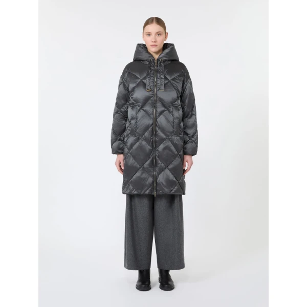 Max Mara Trefe Hooded Midi Puffer Jacket in Medium Grey | Coats | Coveti