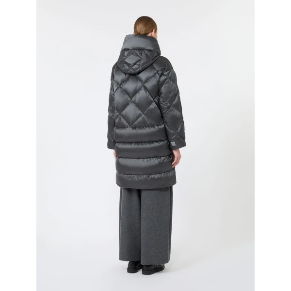 Max Mara Trefe Hooded Midi Puffer Jacket in Medium Grey | Coats | Coveti