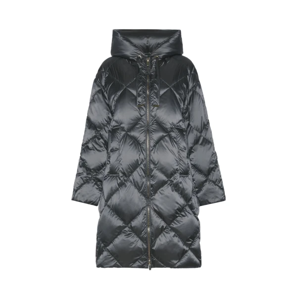 Max Mara Trefe Hooded Midi Puffer Jacket in Medium Grey | Coats | Coveti
