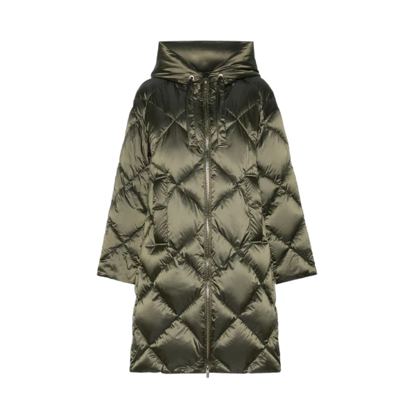 Max Mara Trefe Hooded Midi Puffer Jacket in Moss Green | Coats | Coveti