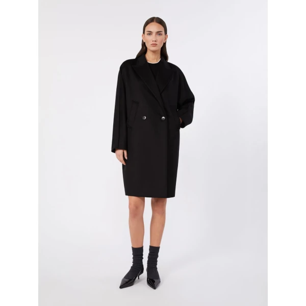 Max Mara Tro Double-Breasted Wool Broadcloth Coat in Black | Wool Coat | Coveti