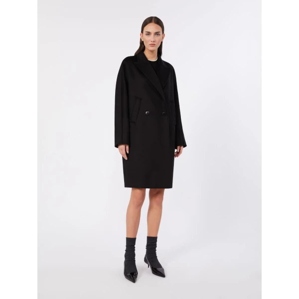 Max Mara Tro Double-Breasted Wool Broadcloth Coat in Black | Wool Coat | Coveti