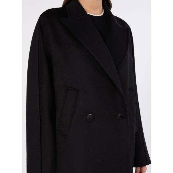 Max Mara Tro Double-Breasted Wool Broadcloth Coat in Black | Wool Coat | Coveti