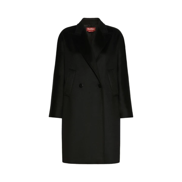 Max Mara Tro Double-Breasted Wool Broadcloth Coat in Black | Wool Coat | Coveti