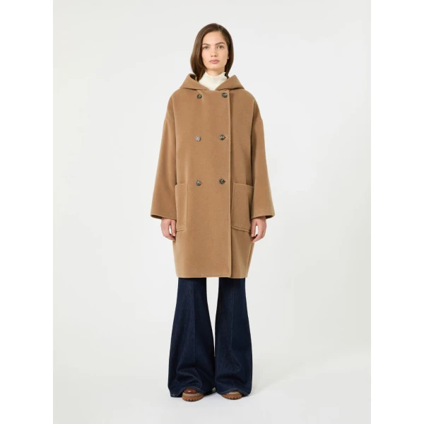 Max Mara Tropico Wool and Alpaca Hooded Coat in Camel | Wool Coat | Coveti