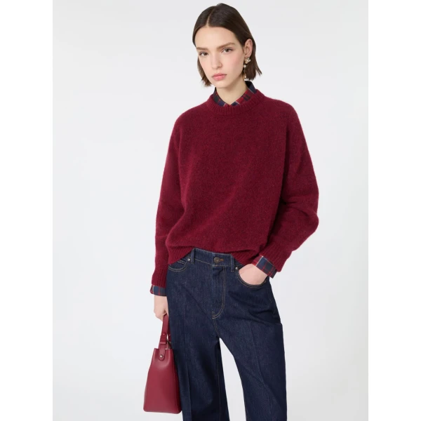 Max Mara Tuono Alpaca and Wool Crew-Neck Jumper in Bordeaux | Sweaters | Coveti