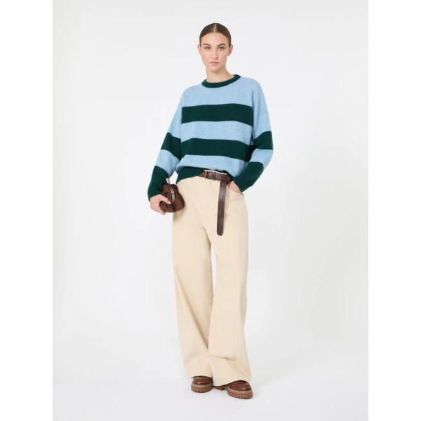 Max Mara Tuono Alpaca and Wool Crew-Neck Jumper in Light Blue | Sweaters | Coveti