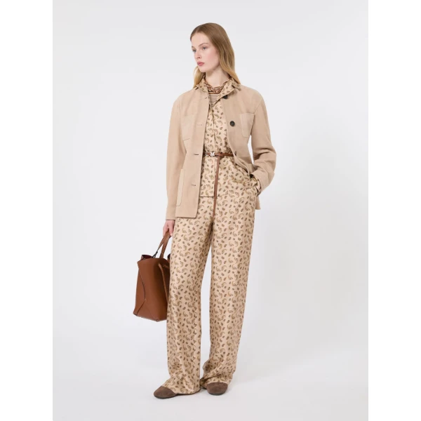 Max Mara Udente Printed Silk Bowling Shirt in Beige | Shirts | Coveti