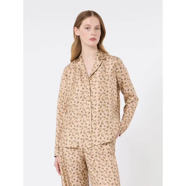 Max Mara Udente Printed Silk Bowling Shirt in Beige | Shirts | Coveti