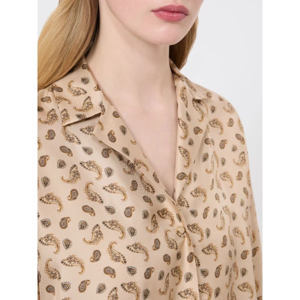 Max Mara Udente Printed Silk Bowling Shirt in Beige | Shirts | Coveti