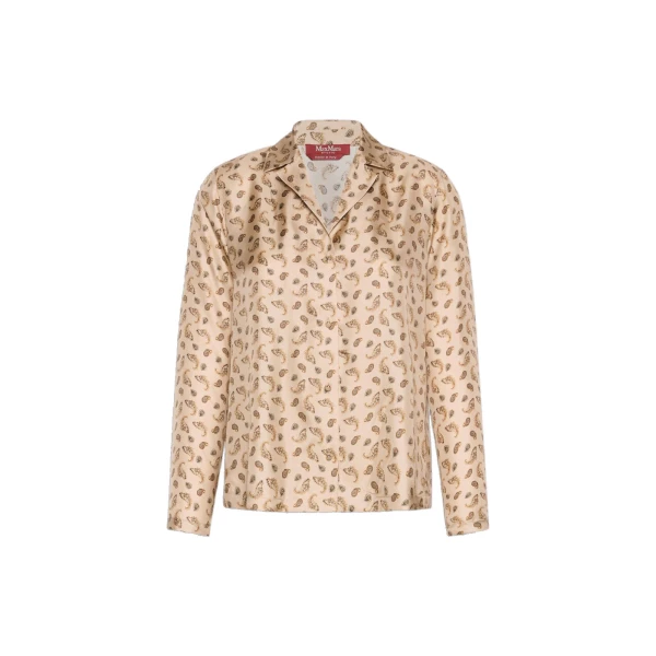 Max Mara Udente Printed Silk Bowling Shirt in Beige | Shirts | Coveti