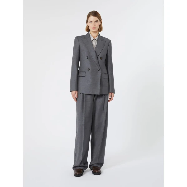 Max Mara Uditore Double-Breasted Wool Flannel Blazer in Dark Grey | Blazers | Coveti