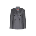 Max Mara Uditore Double-Breasted Wool Flannel Blazer in Dark Grey | Blazers | Coveti