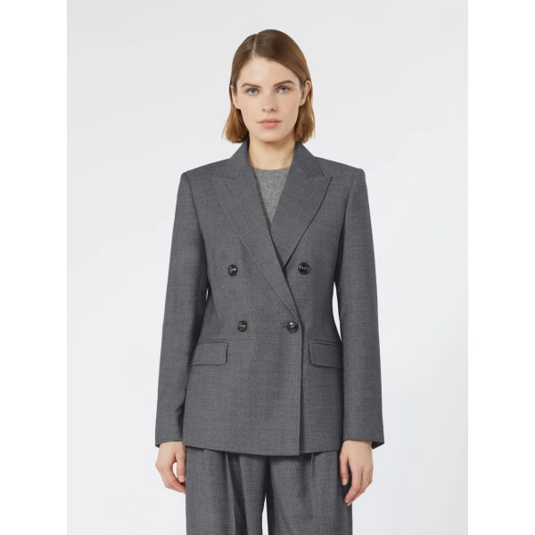 Max Mara Uditore Double-Breasted Wool Flannel Blazer in Dark Grey | Blazers | Coveti