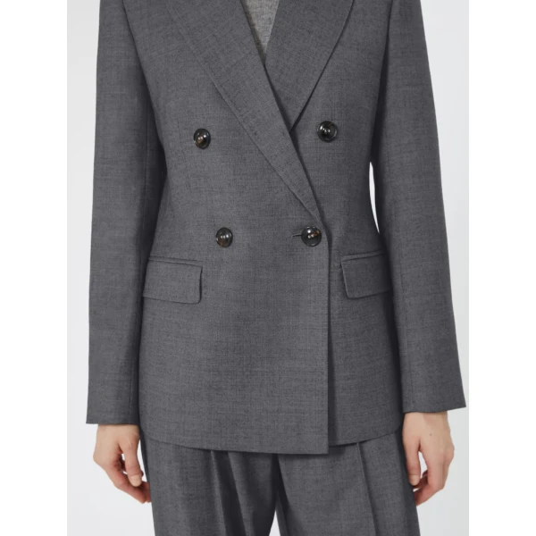 Max Mara Uditore Double-Breasted Wool Flannel Blazer in Dark Grey | Blazers | Coveti