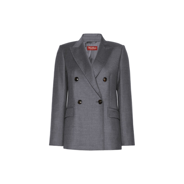 Max Mara Uditore Double-Breasted Wool Flannel Blazer in Dark Grey | Blazers | Coveti