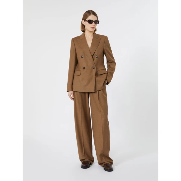 Max Mara Uditore Double-Breasted Wool Flannel Blazer in Tobacco | Blazers | Coveti