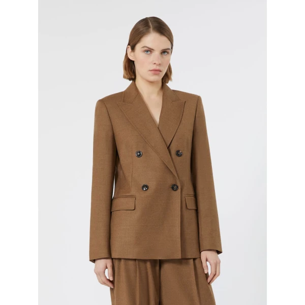 Max Mara Uditore Double-Breasted Wool Flannel Blazer in Tobacco | Blazers | Coveti
