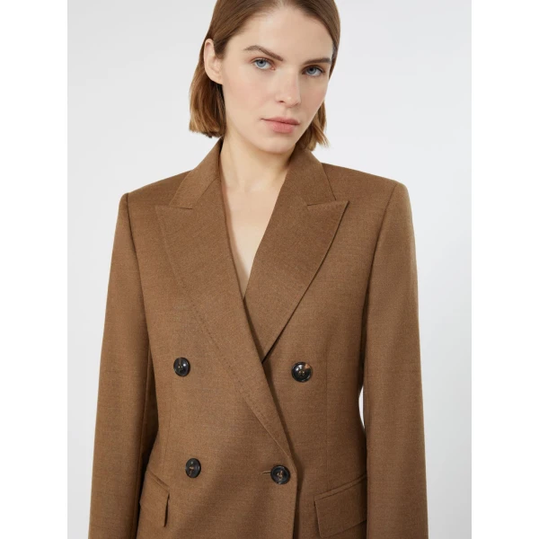 Max Mara Uditore Double-Breasted Wool Flannel Blazer in Tobacco | Blazers | Coveti