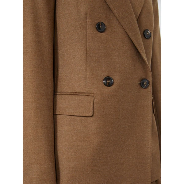 Max Mara Uditore Double-Breasted Wool Flannel Blazer in Tobacco | Blazers | Coveti