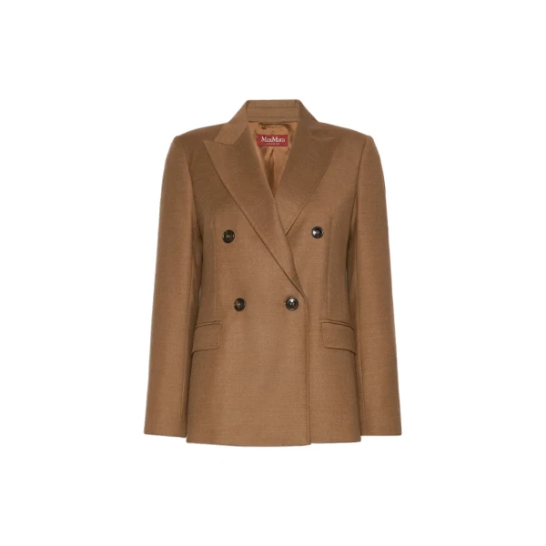 Max Mara Uditore Double-Breasted Wool Flannel Blazer in Tobacco | Blazers | Coveti