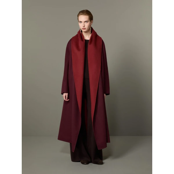 Max Mara Ululo Reversible Brushed Cashmere Foulard Coat in Bordeaux | Wool Coat | Coveti