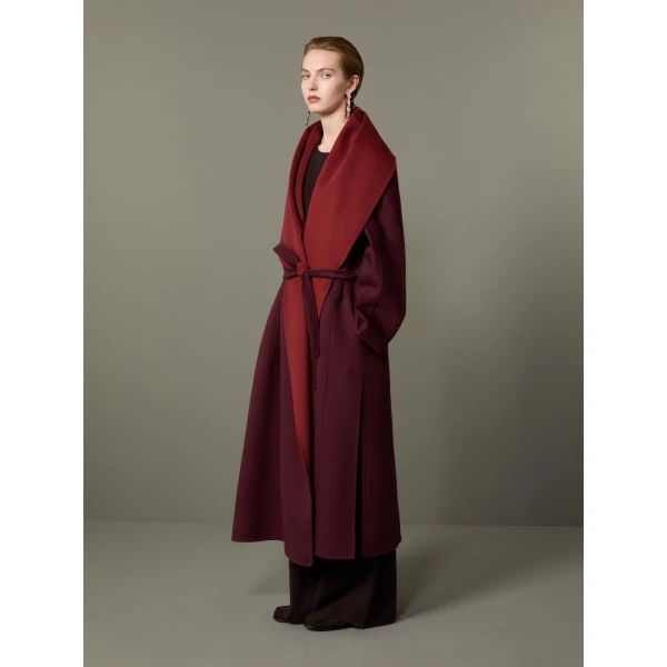 Max Mara Ululo Reversible Brushed Cashmere Foulard Coat in Bordeaux | Wool Coat | Coveti