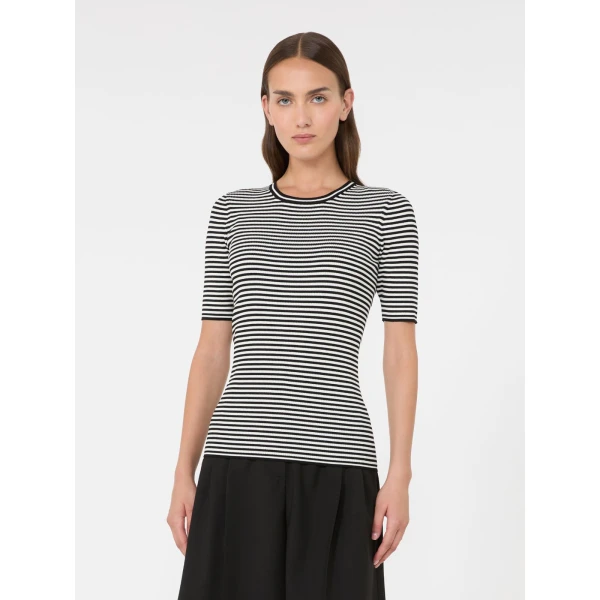Max Mara Umano Slim Viscose Crepe Sweater in Black and White | Sweaters | Coveti