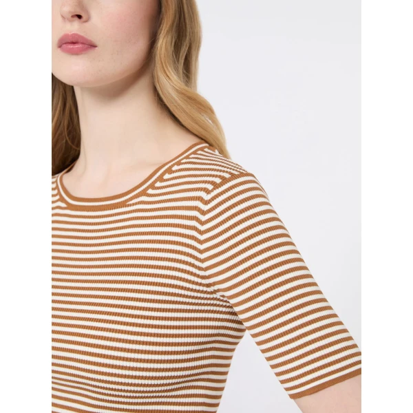 Max Mara Umano Slim Viscose Crepe Sweater in Caramel | Sweaters | Coveti