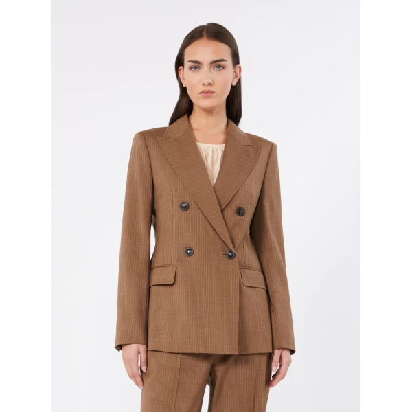 Max Mara Umico Double-Breasted Wool Blazer in Camel | Blazers | Coveti