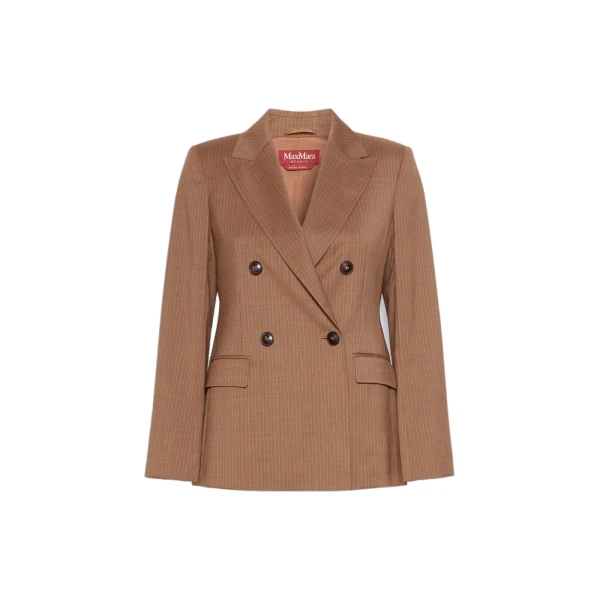 Max Mara Umico Double-Breasted Wool Blazer in Camel | Blazers | Coveti