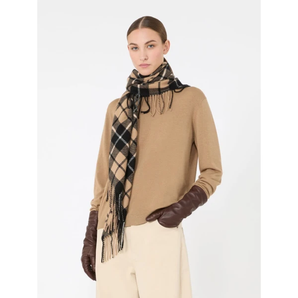 Max Mara Umido Tartan Cashmere Stole in Coffee | Scarves | Coveti