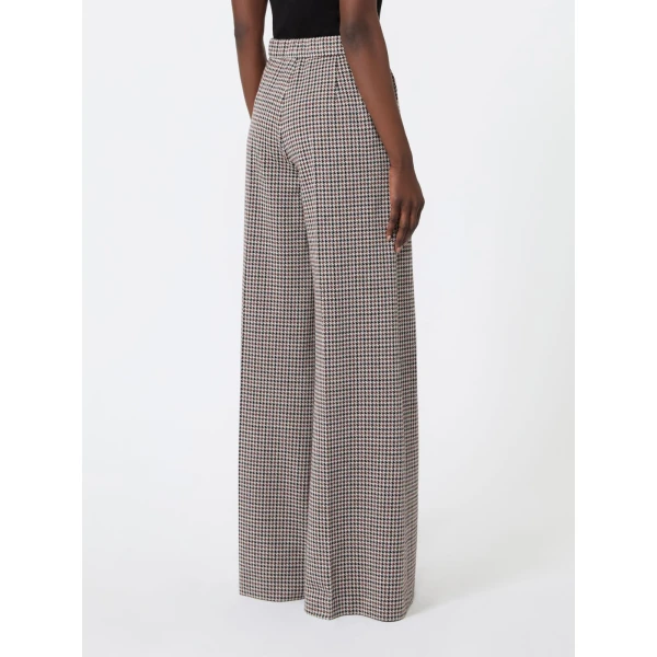 Max Mara Umile Wide Houndstooth Jersey Trousers in Tobacco | Wide leg pants | Coveti