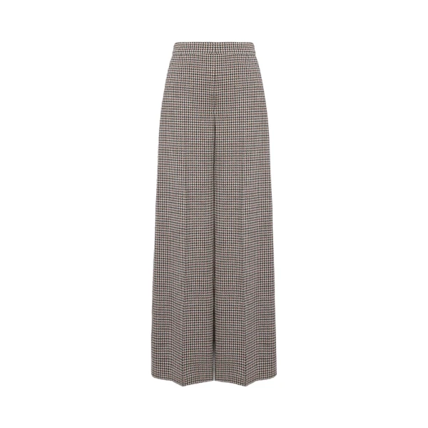 Umile Wide Houndstooth Jersey Trousers in Tobacco
