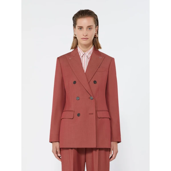 Max Mara Unione Double-Breasted Wool Gabardine Blazer in Red | Blazers | Coveti