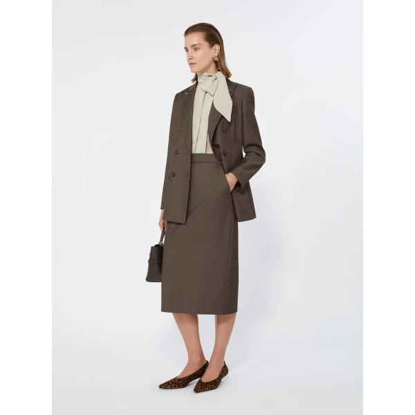 Max Mara Unione Double-Breasted Wool Gabardine Blazer in Tobacco | Blazers | Coveti