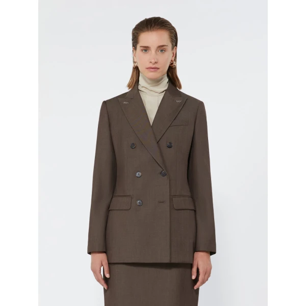 Max Mara Unione Double-Breasted Wool Gabardine Blazer in Tobacco | Blazers | Coveti