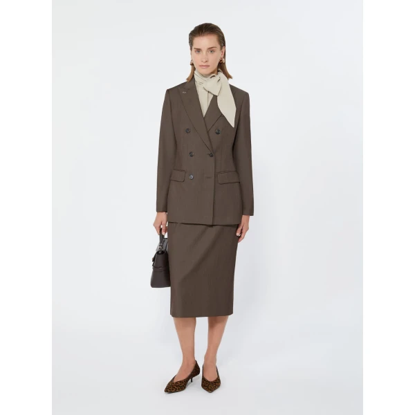 Max Mara Unione Double-Breasted Wool Gabardine Blazer in Tobacco | Blazers | Coveti