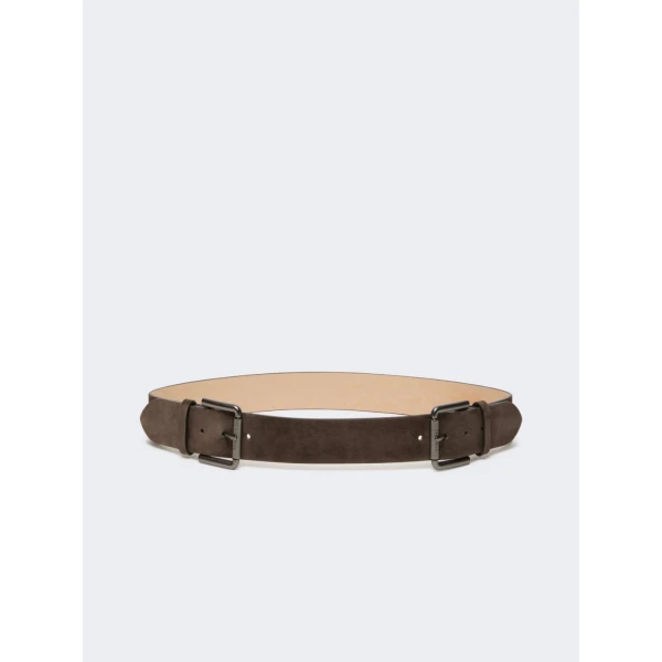 Max Mara Unno Studded Leather Belt in Dark Brown | Belts | Coveti