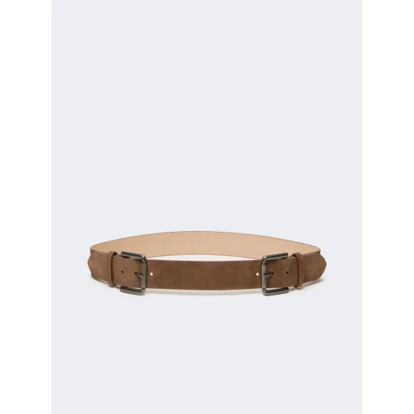 Max Mara Unno Studded Leather Belt in Hazelnut Brown | Belts | Coveti